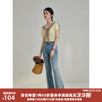 自巧(ZIQIAO)小个子微喇牛仔裤女高腰开叉拖地裤休闲复古显瘦长裤 牛仔蓝 3【153-155cm左右参考】