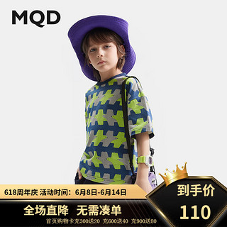 马骑顿（MQD）MQD童装男童纯棉满版印花短袖T恤24夏装儿童宽松男大童T恤 藏青 120cm