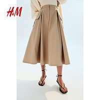 H&M2024夏季女装A字工装半身裙1237544 米色 155/60