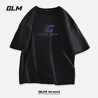 GLM 短袖t恤男纯棉夏季宽松透气休闲潮牌大码T恤 黑#JGL深蓝G