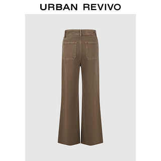 URBAN REVIVO 女士时髦美拉德微喇斜纹休闲长裤 UWM840004 棕色 28