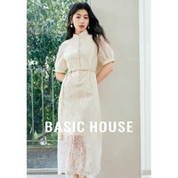 百家好(Basic House)新中式立领镂空蕾丝连衣裙夏法式泡泡袖长裙子连衣裙B0624H5W802 米色 S