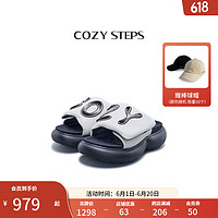 COZY STEPS OZY STEPS可至男女款24春夏新款轻氧舒适回弹拖鞋厚底休闲外穿字母嘭嘭鞋 香草奶白+牙刷绣+曜石黑 6051 38