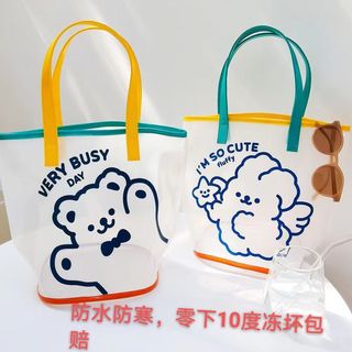 迪乐猫手提包洗漱包夏天游泳方便收纳浴巾大容量果冻包清新图案沙滩包 可爱小熊防水底