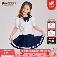 PawinPaw卡通小熊童装2024年夏季女童海军领衬衫套装百褶裙 Navy藏青色/59 100