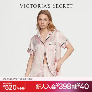 VICTORIA'S SECRET 多利亚的秘密  丝滑缎面宽松家居服夏秋款短袖睡衣套装女可外穿送女友礼物 5W3S粉色条纹 11172758 S