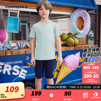 Converse匡威儿童套装T恤短袖短裤速干套装2024夏季中大童男女童运动2件套 芦荟绿 160/80