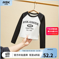 ASK JUNIOR【线下同款】女童长袖T恤2024春儿童撞色字母休闲打底衫