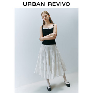 URBAN REVIVO 女装时尚蝴蝶结叠层松紧腰廓形半裙 UWU540054 本白 XS