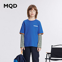 百亿补贴：MQD 马骑顿 童装男童T恤24春秋季新款假两件条纹华夫格户外风儿童长袖上衣