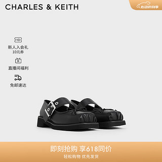 CHARLES&KEITH24夏季蝴蝶结方头厚底法式高级玛丽珍鞋女-CK1-70900521 Black黑色 40