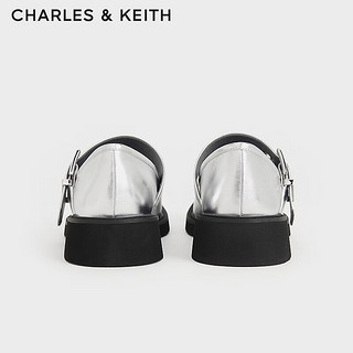 CHARLES&KEITH24夏季蝴蝶结方头厚底法式高级玛丽珍鞋女-CK1-70900521 Silver银色 40