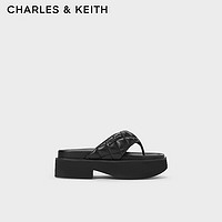 CHARLES&KEITH24夏季厚底夹趾菱格人字拖女外穿CK1-70381046 Black黑色 41