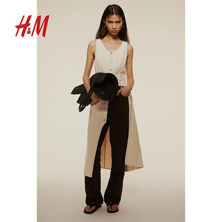 H&M2024夏季女装正面系扣牛仔连衣裙1237943 奶油色 160/88