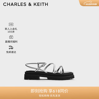 CHARLES&KEITH24夏季交叉细带厚底罗马凉鞋女CK1-70381048 Silver银色 37