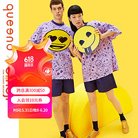 chundu 淳度 睡衣夏季男女士家居服套装纯棉两件套 线条emoji紫/电光紫(男女同款)01 XXXL