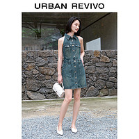 URBAN REVIVO UR2024夏季新款女装时髦轻熟风坎肩无袖牛仔连衣裙UWV840151