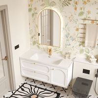 海蒂莎浴室柜洗手盆柜组合陶瓷一体盆法式智能洗脸盆柜卫生间洗漱台套装 门型智能镜+送白方龙头和配件 80cm