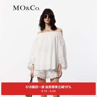 MO&Co. 摩安珂 2024夏新品高支匹马棉刺绣镂空吊带一字肩上衣MBD2TOP002 本白色 XS/155