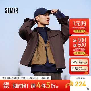 森马（Semir）外套男2024秋季复古经典底特律男士夹克时尚拼接上衣宽松 酒红60949 160/80A/XS