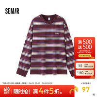 森马(Semir)长袖T恤男2024秋季新款撞色条纹上衣复古绣花情侣装时尚打底