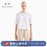 阿玛尼 EMPORIO ARMANIARMANI EXCHANGE24春夏AX女装短款落肩网面拼接T恤