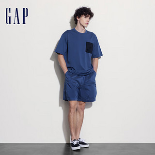 Gap 盖璞 男女士凉感撞色拼接口袋短袖T恤百搭上衣 463221 蓝灰色 M