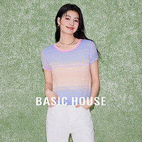 百家好（Basic House）天丝莱赛尔短袖针织衫设计感宽松圆领彩色上衣B0624B5W492