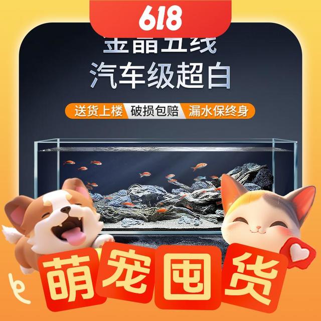 PLUS会员：BESSN 贝森 金晶五线汽车级超白缸玻璃鱼缸 60*40*40cm 厚8mm