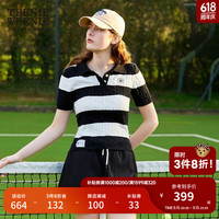 Teenie Weenie小熊女装2024夏季学院风宽条纹绞花针织POLO毛衫 黑色 160/S