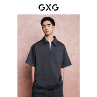 GXG 男装 复古水洗翻领牛仔短袖衬衫男士 24年夏季 深灰色 180/XL