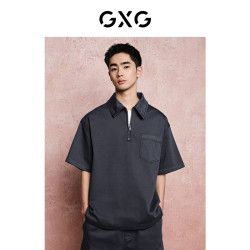 GXG 男装 复古水洗翻领牛仔短袖衬衫男士 24年夏季 深灰色 180/XL