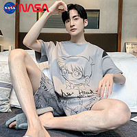 NASAOVER ASA夏季男士睡衣纯棉短袖新款卡通青少年加肥大码学生家居服套装