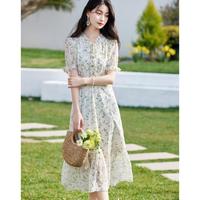 轻盈碎花裙女甜美荷叶领高腰显瘦中长裙飘逸浪漫连衣裙
