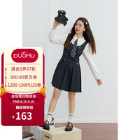 独束大码女装长短款复古学院风假两件连衣裙女秋微胖mm 短款 XXXL
