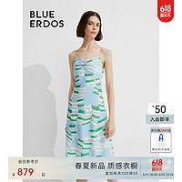 BLUE ERDOS 连衣裙女 蓝绿白印花 155/76A/XS