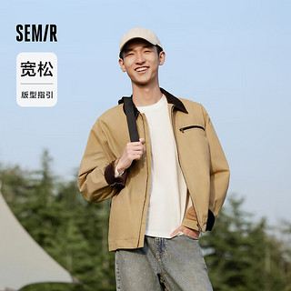 森马（Semir）外套男2024秋季复古经典底特律男士夹克时尚拼接上衣宽松 卡其50690 170/88A/M