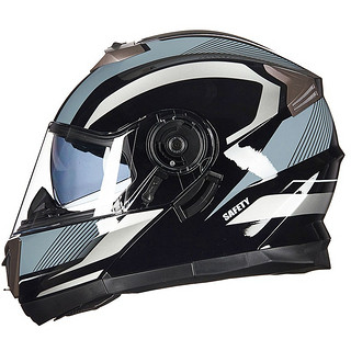 GXT XT 摩托车头盔男女全覆式冬季保暖双镜片揭面盔四季个性酷 黑色（银灰） XL 适合58-60头围
