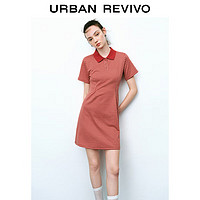URBAN REVIVO 女装复古风棋盘格修身Polo领连衣裙 UWU740072 红色格子 XL