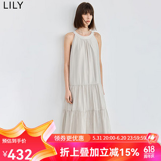 丽丽 LILY2024夏女装气质通勤款撞色系带垂坠感醋酸吊带裙连衣裙女 501灰色 L