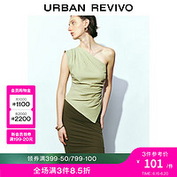 UR2024夏季女装魅力设计感斜肩领褶皱罩衫衬衫UWG240134 褐绿 L