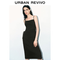 URBAN REVIVO 女装辣妹气质抽绳修身吊带连衣裙 UWJ740037 正黑 L