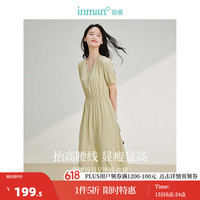 茵曼(INMAN)气质V领连衣裙女2024年夏季新款收腰显瘦中长裙子