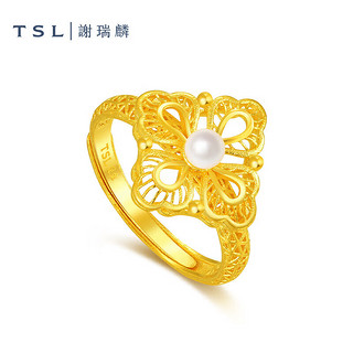 谢瑞麟（TSL）戒指海棠珠缀系列5G足金活口花型珍珠指环YV625