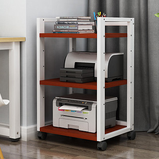 中伟（ZHONGWEI）书架置物架打印机架可移动落地收纳架三层白架+红柚木79*50*40cm