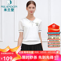 米兰登(MILANDON)夏季中老年女装装时尚系带套头短袖针织衫女薄款1N2W1110 米白 XL