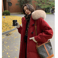 韩璐娇（hanlujiao）羽绒棉服女中长款2023冬季新款韩版棉衣女连帽大毛领保暖棉袄外套