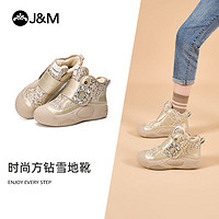 J＆M 快乐玛丽 J&M快乐玛丽雪地靴女厚底防滑加厚加绒保暖水钻小香风棉靴65766W