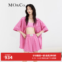 MO&Co.垂感宽松慵懒风短袖绑带衬衫外套MC老花暗纹设计感小众