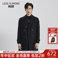 利郎轻时尚男装【内里充绒】冬季毛呢大衣男羊绒混纺长款羊毛外套 黑色 195